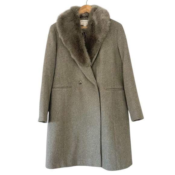 Monsoon Wool Rich removable faux fur trim collar wool blend coat in gray sz 14 - Picture 1 of 16